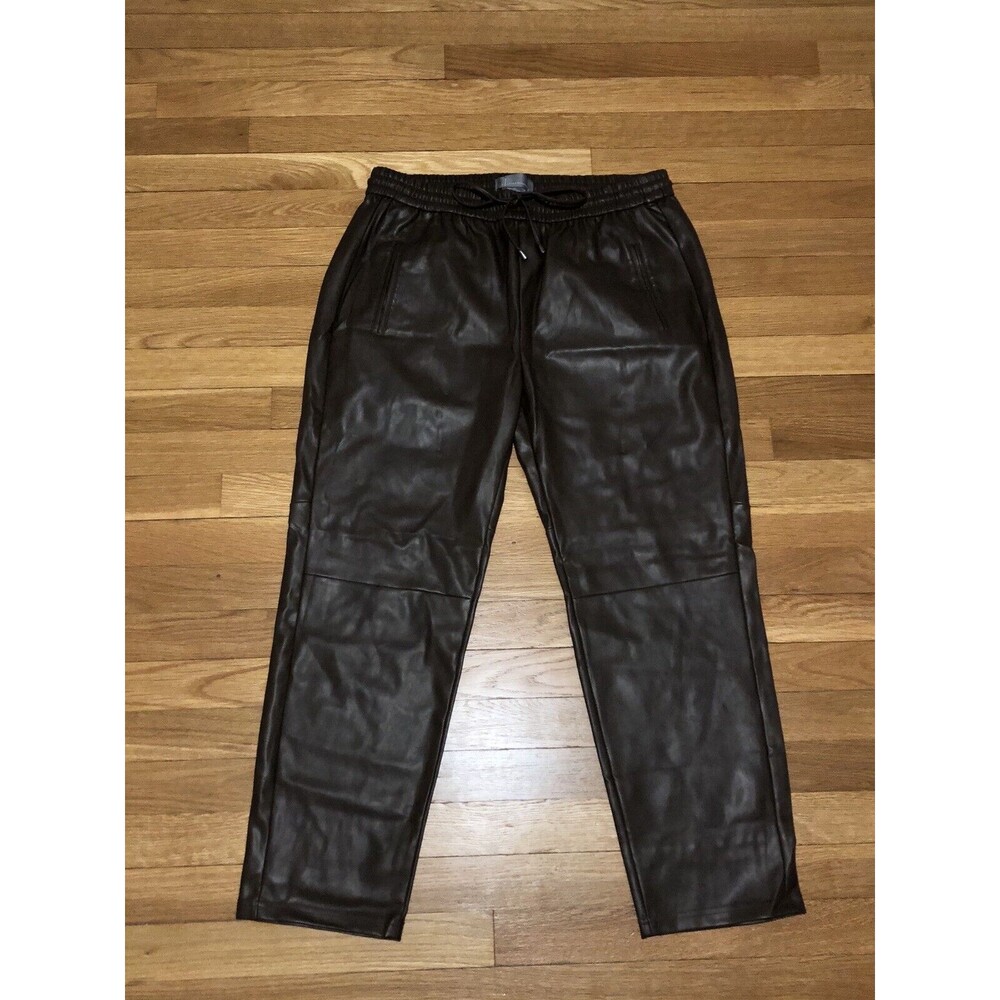 By Anthropologie Sakara Faux Leather Pants Brown Pull On Drawstring Waist L - Picture 2 of 7